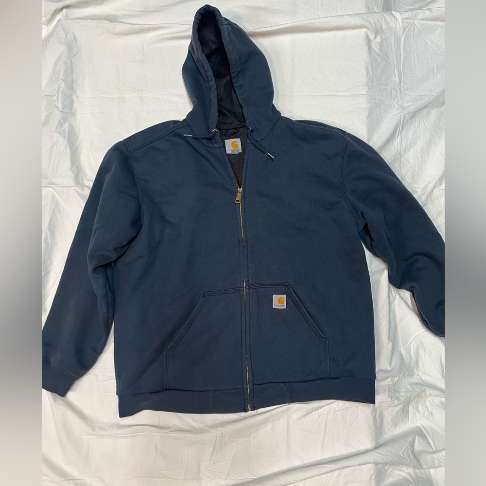 Carhartt Zip Up Hoodie Mens L Navy Rain Defender Workwear Sweatshirt